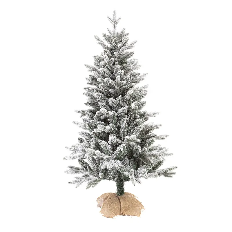 Soporte de tocón de plástico personalizado blanco nieve de 2 pies PE pequeño árbol de Navidad en maceta con luces