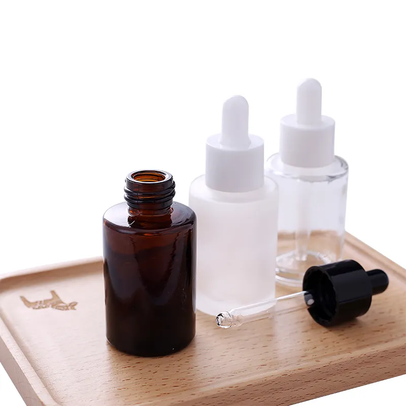 Amber clear frosted 1 oz 1oz 30 ml 30ml flat shoulder cylinder glass dropper bottle for serum essential oil 15 ml frosted glass