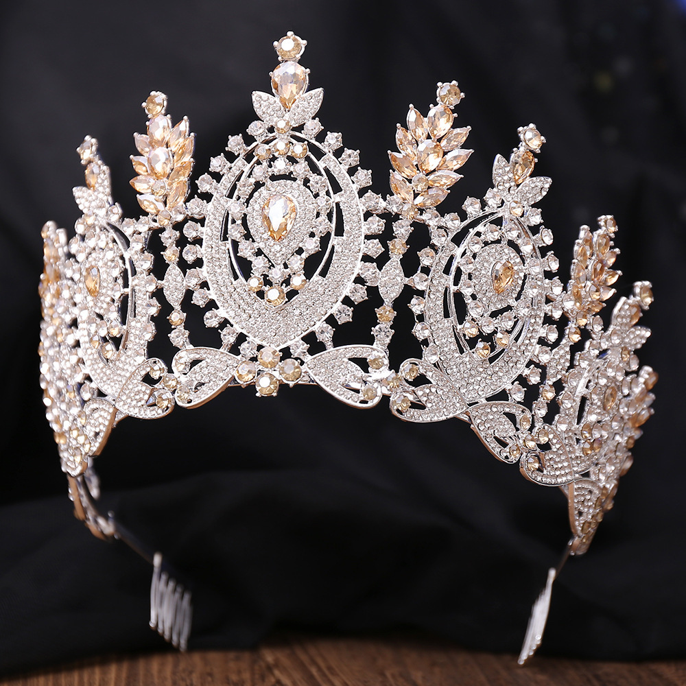Pettine per capelli in argento spesso con diamanti bianchi e champagne