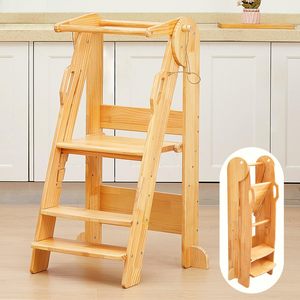 Torre de aprendizaje Montessori de cocina infantil personalizable plegable con rieles de seguridad para dormitorio - Product Image 1