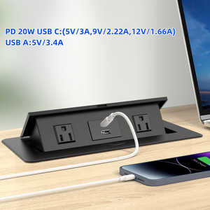 Toma de corriente de panel emergente de escritorio con carga USB de 20W con 2 salidas de CA Caja de conexión multimedia - Product Image 4