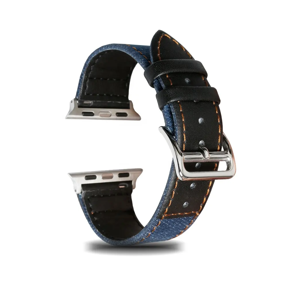 Connecteur personnalisé en métal argenté 2 pièces en cuir + bracelet de montre en tissu avec coutures orange de bonne qualité pour montre H ermes