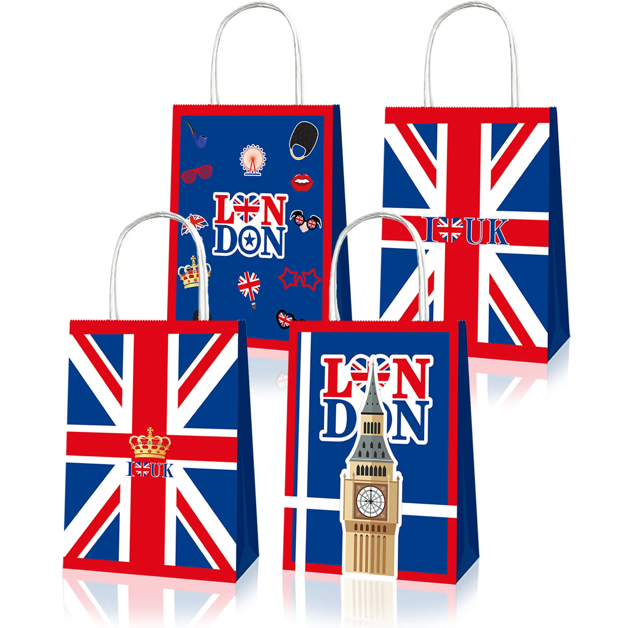 BD133 UK London Britische Flagge Party bevorzugt Goodies Cookie Geschenk Papiertüte mit Griffen für Union Jack Party Supplies