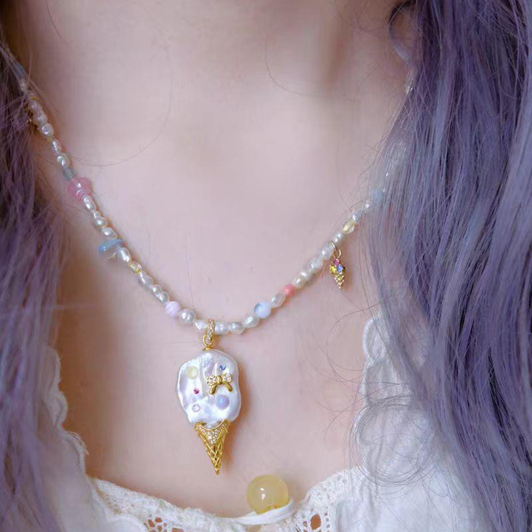 Collier de perles de glace dorées (imitation perle)