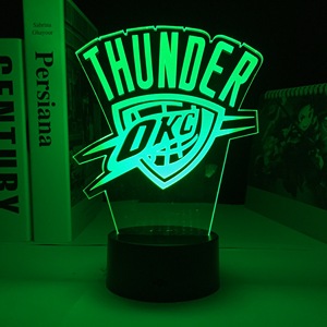 NBA <strong>Thunder</strong> Basketball Creative Gift Acrylic Night Light with Remote Control 16 Color Gradient European Football Team Logo Lamp - Product Image 1
