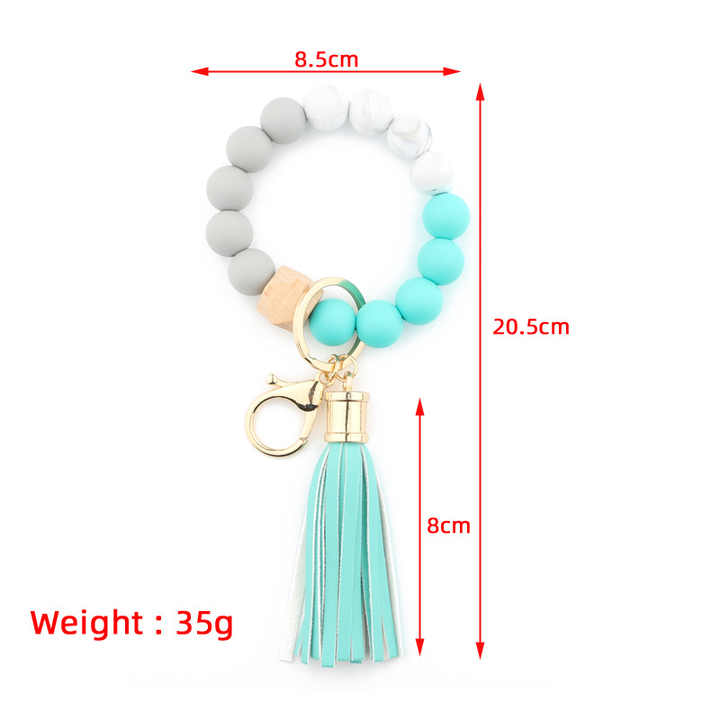 Hot Sale Fashion Outdoor Perlen Armband Quaste Dekoration Handgelenk Schlüssel bund Anhänger Silikon Schlüssel anhänger