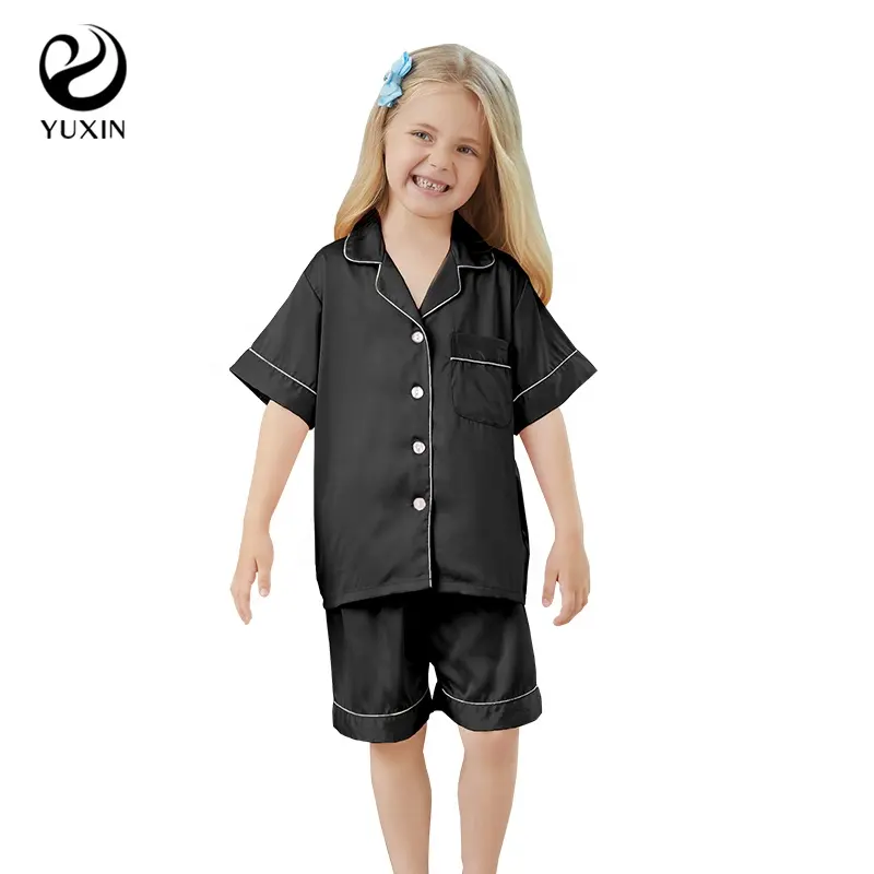 Black Pajamas Set for Kids satin pjs for children many colors soft fabric 6028