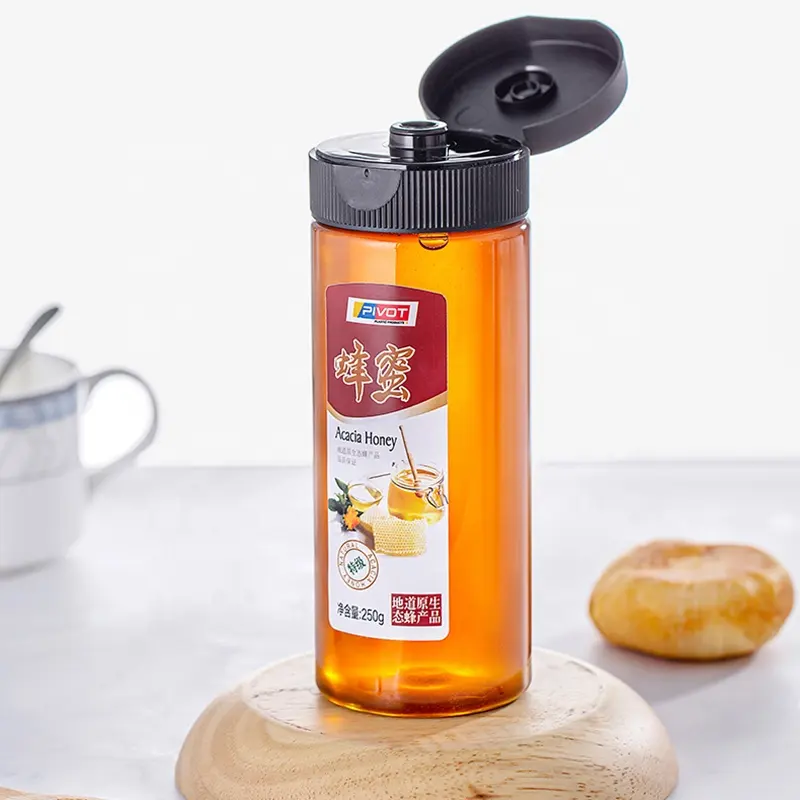 Bottiglia di salsa di plastica per uso alimentare 6oz 8oz da 12 once bottiglia di sciroppo per spremere il miele con tappo a flip