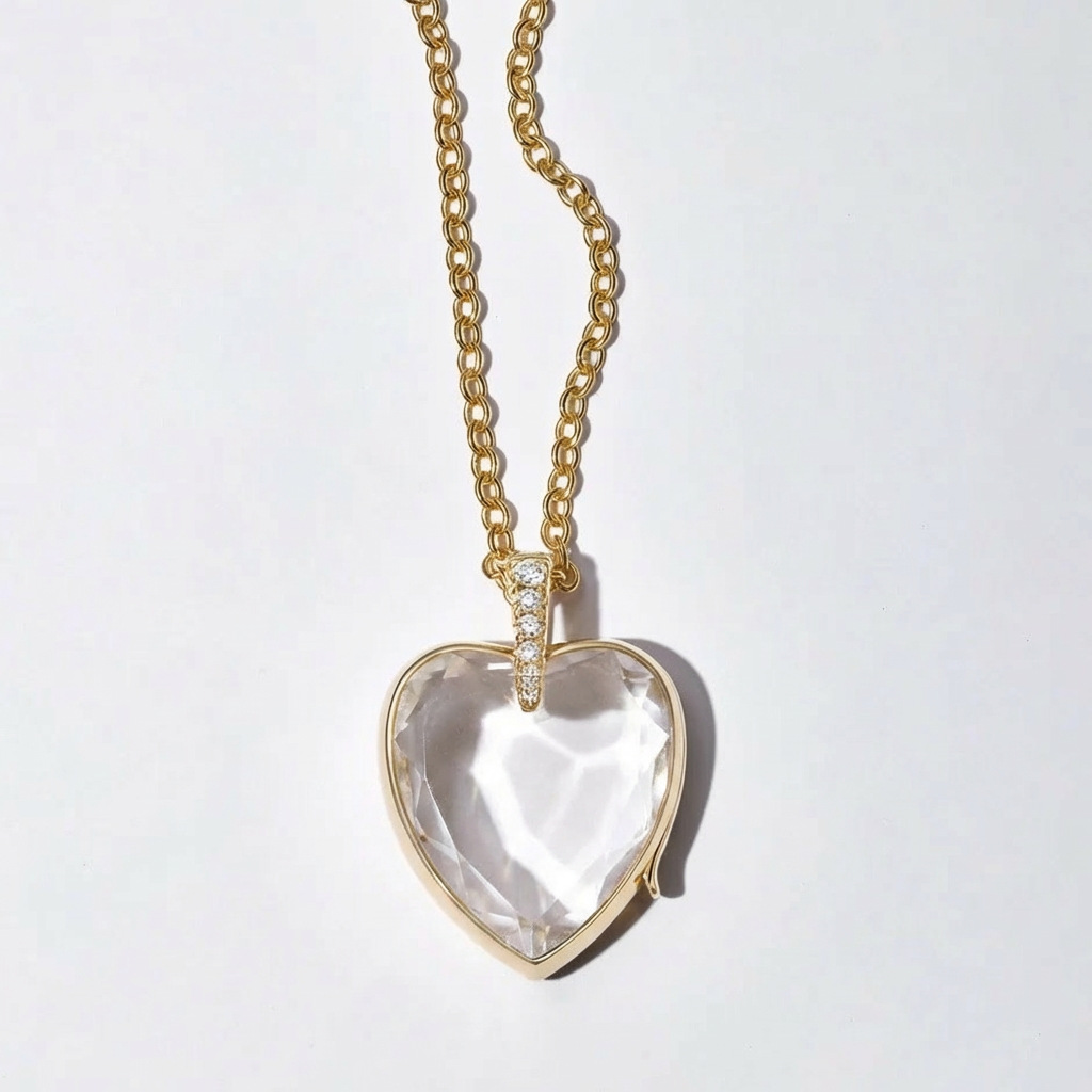 Collier boîte à boutons en diamant en forme de coeur-boîte vide en or