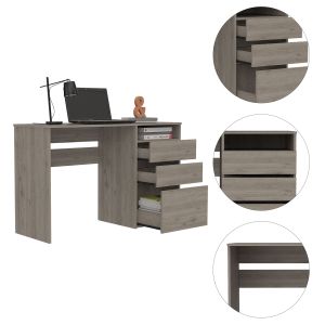 DB Dublin Modern <strong>Three</strong>-Drawer <strong>Computer</strong> Desk Light Gray Wooden Office Desk with One Shelf Assembled <strong>Computer</strong> <strong>Table</strong> - Product Image 3