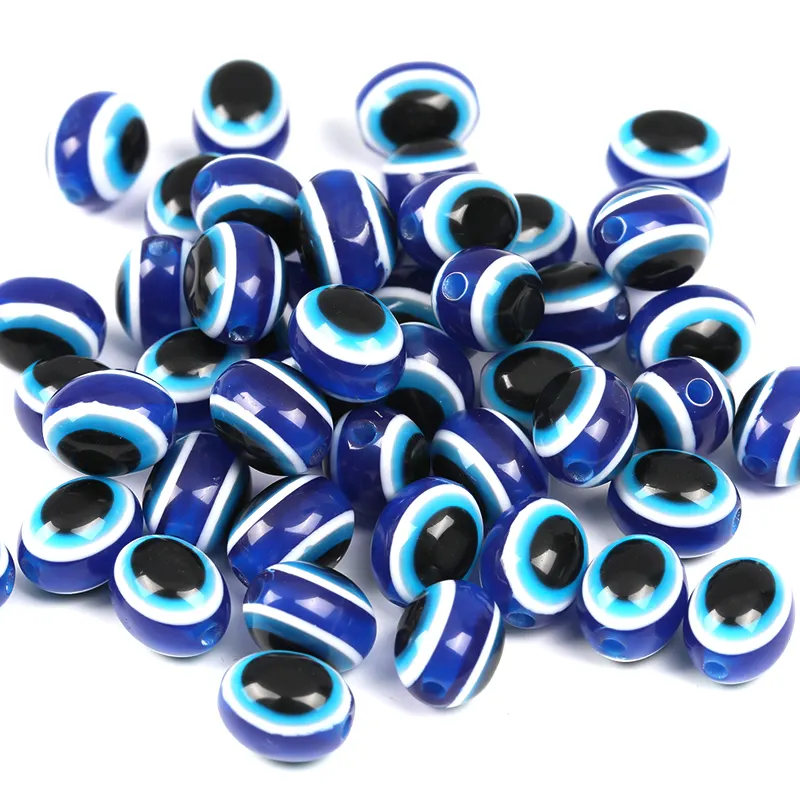 Cuentas de resina acrílica para collar, abalorios de 6mm, 8mm, 10mm, azul, redondo, ojo malvado, a granel