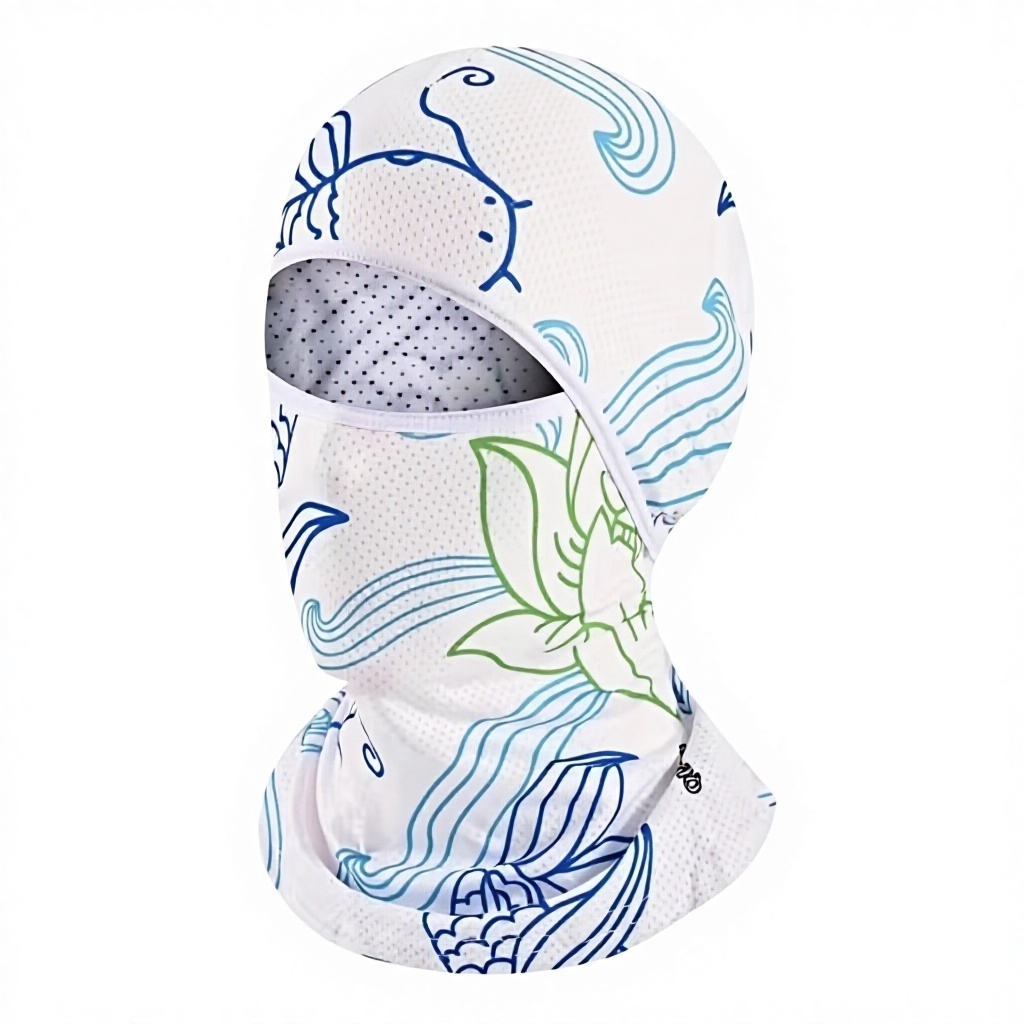 masque de protection solaire-capuche imprimée-motif bleu et blanc