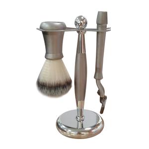 Erkek manuel jilet seti nervürlü kolu paslanmaz çelik manuel jilet ve sabun sakal fırçası hediye - Product Image 1