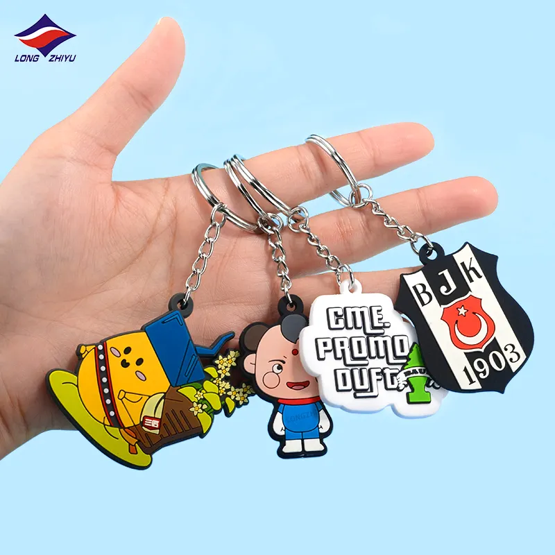 Longzhiyu Professionele Factory Custom Zachte Pvc Sleutelhanger Voor Meisjes Mini Bag Charm 2D Cartoon Rubber Sleutelhanger
