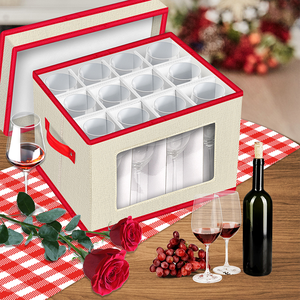 Homyfort 2-gói màu be nhôm hình chữ nhật rượu vang thủy tinh hộp lưu trữ giáng sinh stemware Organizer 24 chiếc cốc - Product Image 5