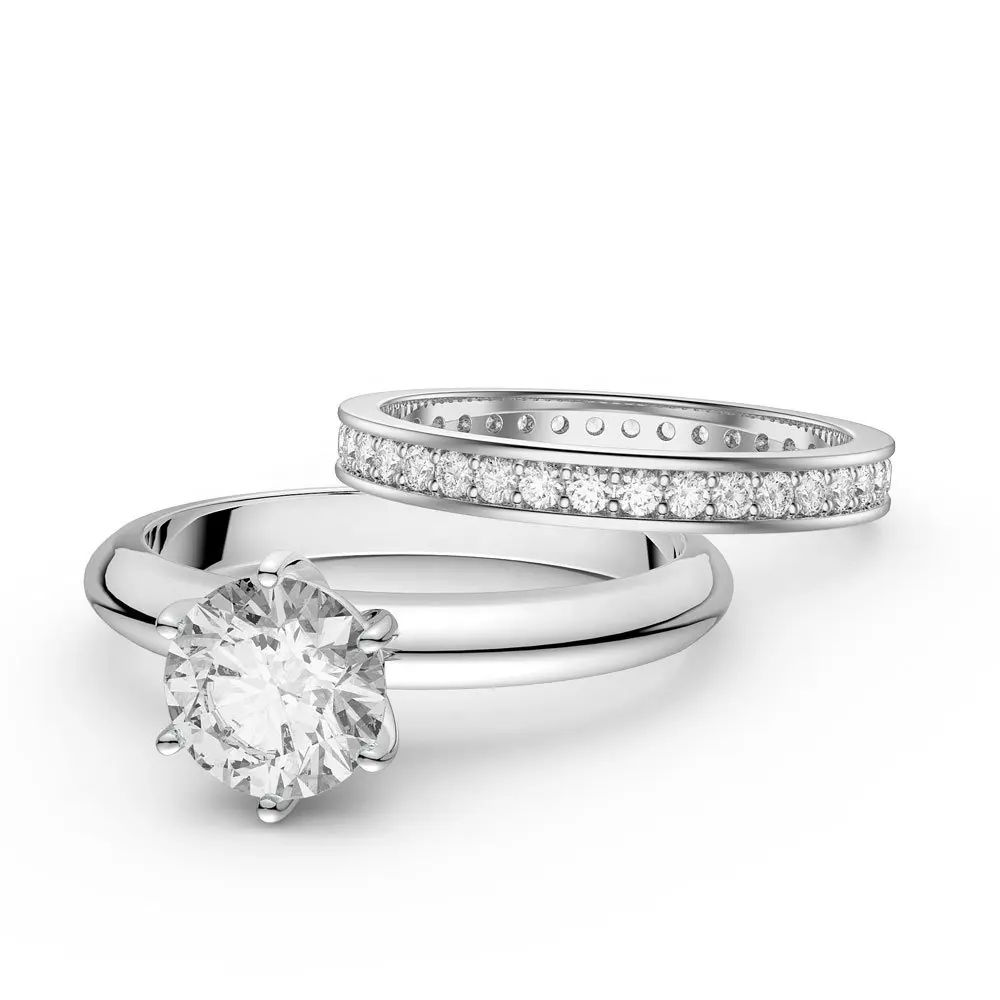 Baris Cincin IGI Cincin Pernikahan Cincin Berlian Ringd Romantis 1Piece Emas Putih Cincin Pertunangan untuk Wanita Emas Asli DEF Putih HPHT