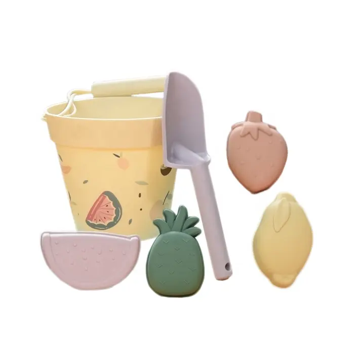 Conjunto de balde de praia de silicone, grau alimentar, crianças, verão, brinquedos de praia para crianças, ao ar livre