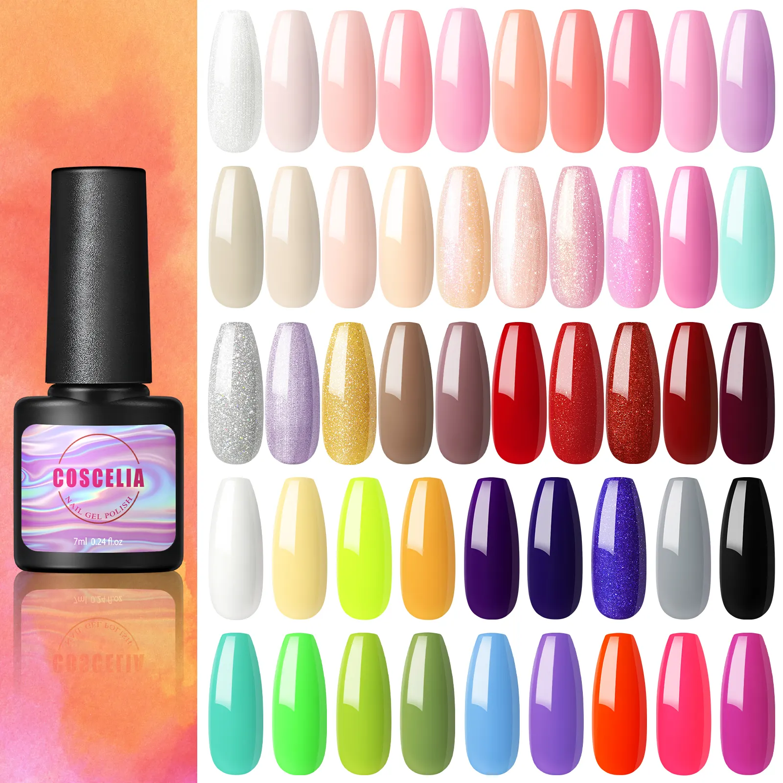 Vernis à ongles Gel UV 7ml Vente en gros en usine Vernis à ongles Gel Soak Off Nail Art Salon de beauté 48 Gel de couleur pailletée UV Logo personnalisé