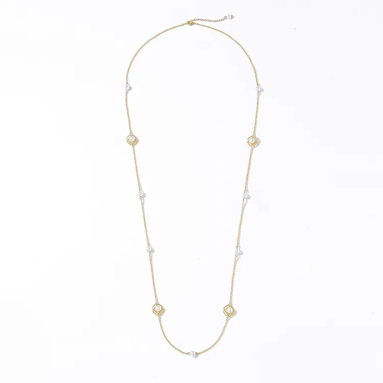 Ensemble de bijoux série de perles plaqué or longue chaîne collier de perles d'eau douce