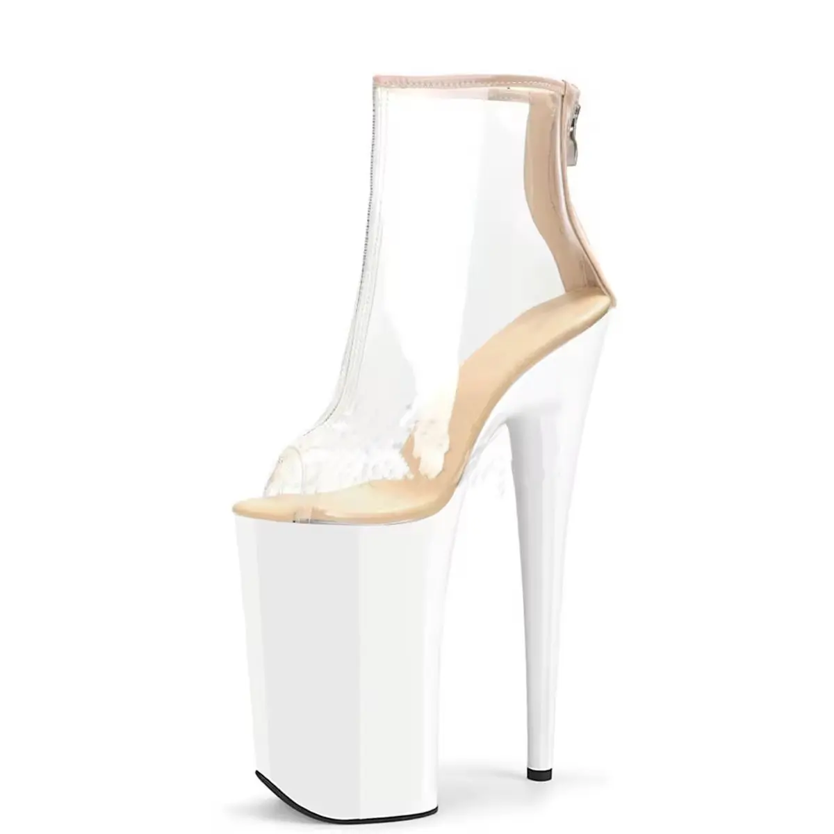 10 pollici-26cm bianco Peep Toe trasparenti moda Sexy Fetish Shoes Nightclub scarpe da donna con plateau stivaletti con plateau