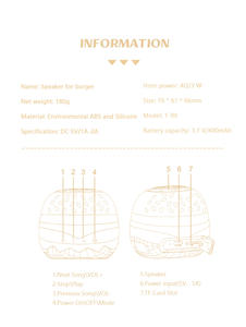 T77 Hamburger Draadloze Bt Mini Speaker Stofdichte Waterdichte Geavanceerde Touch Cartoon Burger Stereo Bass Actieve Speaker - Product Image 5