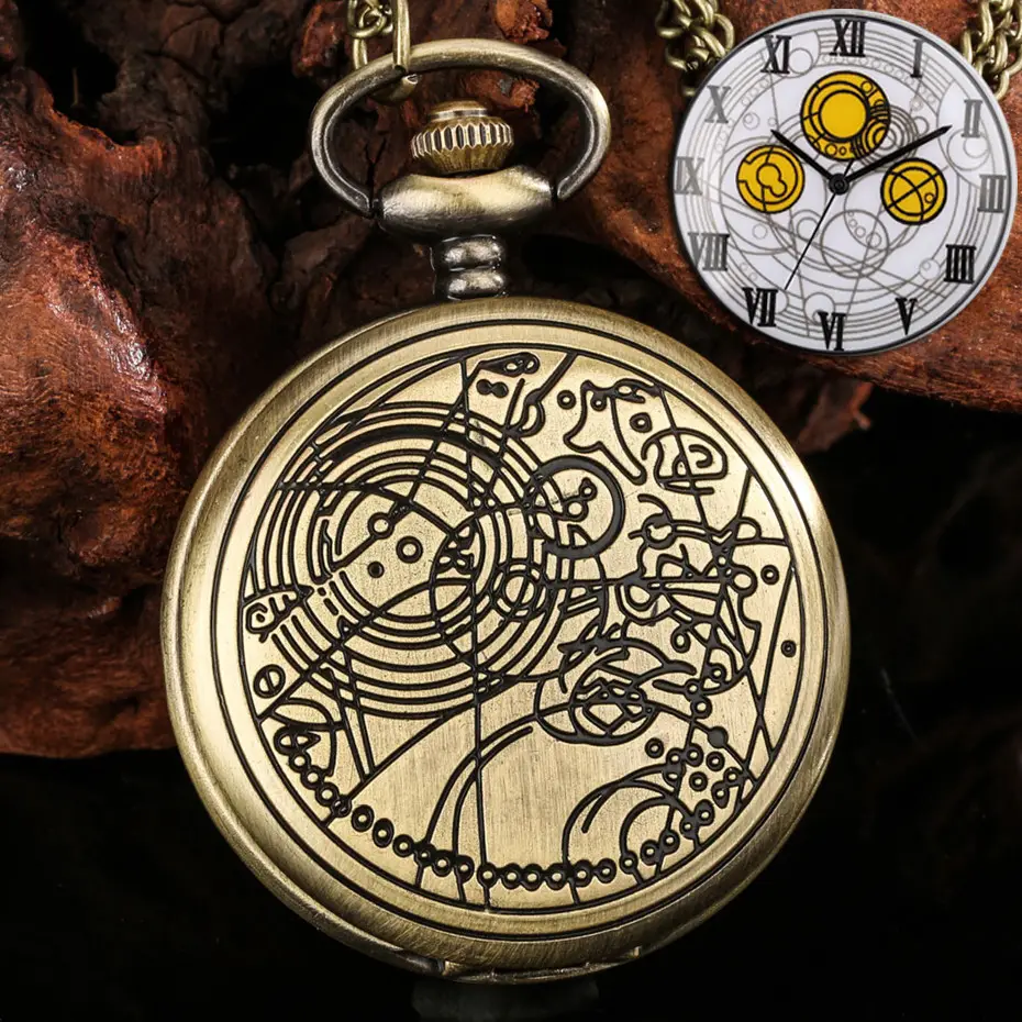 סיטונאי תכשיטים שרשרת שעון וינטג' אביזרי סטימפאנק דוקטור הו שעון כיס עם שרשרת לגברים מתנה