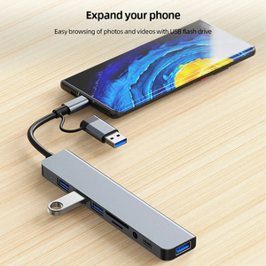 集线器扩展坞USB 3.0 4端口类型C至USB集线器8合2扩展坞适配器，适用于Macbook笔记本电脑手机和IPad - Product Image 4