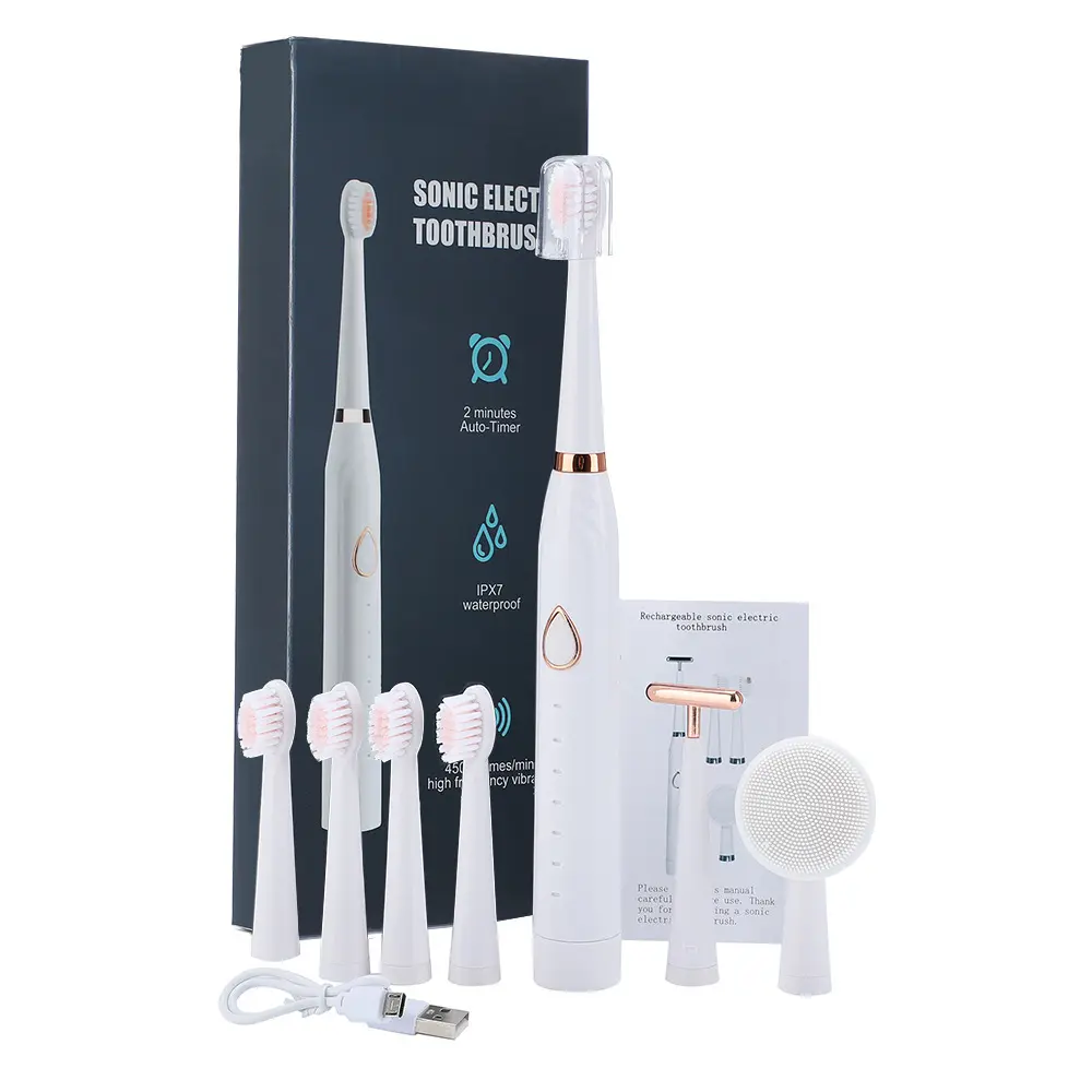 Cepillo de dientes eléctrico para adultos, masajeador Facial 7 en 1 con carga USB, vibrador ultrasónico