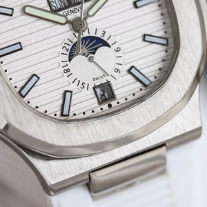 Sang trọng superclone mặt trăng giai đoạn xem với đầy đủ Lịch hiển thị bạc Thép không gỉ trường hợp trắng cao su dây đeo Hộp quà tặng - Product Image 4