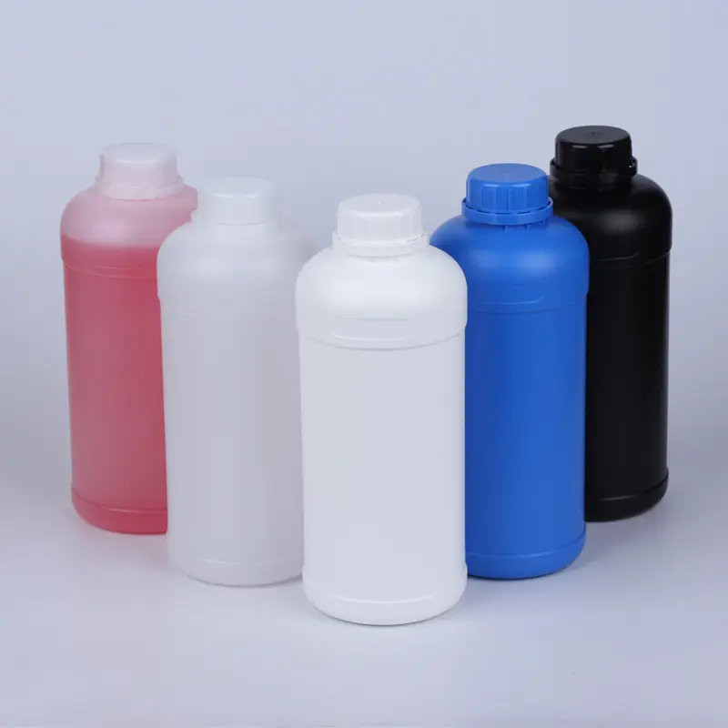 Bottiglie di plastica industriali da 1 litro materiale per uso alimentare PE colore naturale HDPE bottiglia a bocca stretta per olio di inchiostro chimico