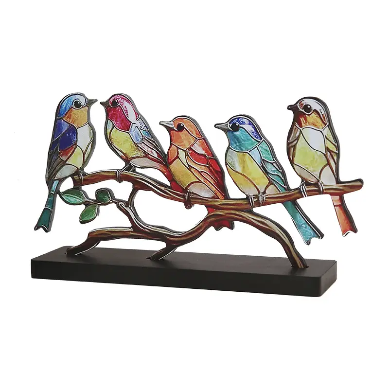 Adorno de pájaro de madera pintado pequeño, arte decorativo para el hogar, mesa, porche, TV, gabinete o librería, carteles de pared, decoración