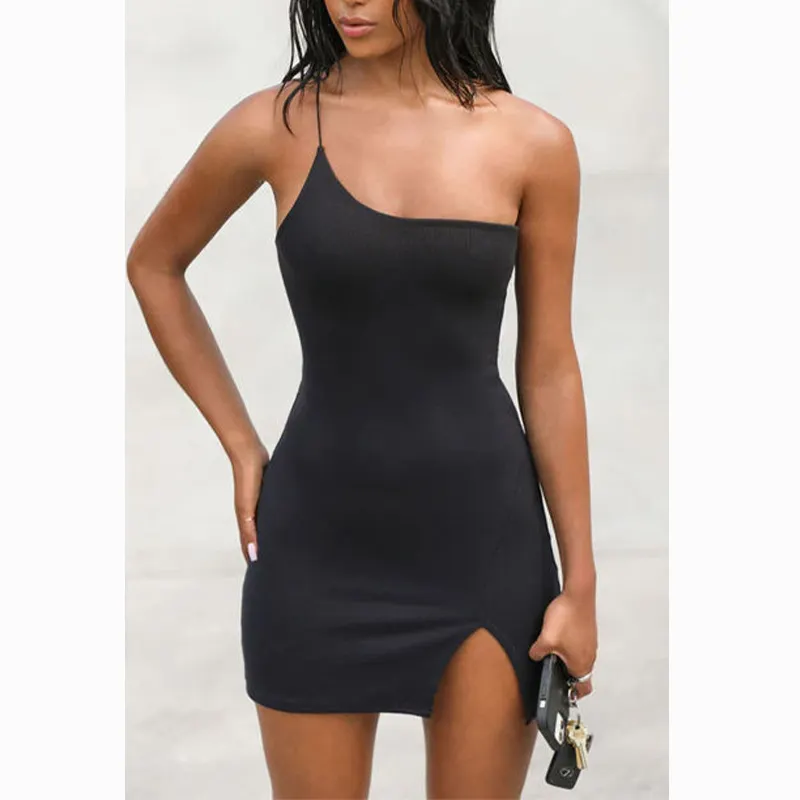 2024 nuovo arrivo estate indizio Party Wear donna Mini abiti moda monospalla tinta unita Sexy abito corto per donna