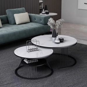 Contemporary Round Nesting Bent Black Gold Metal Side Glass Marble Stone Mdf Wood Coffee <strong>Table</strong> Nest of <strong>3</strong> <strong>Table</strong> <strong>Set</strong> Nesting <strong>Table</strong> - Product Image 3