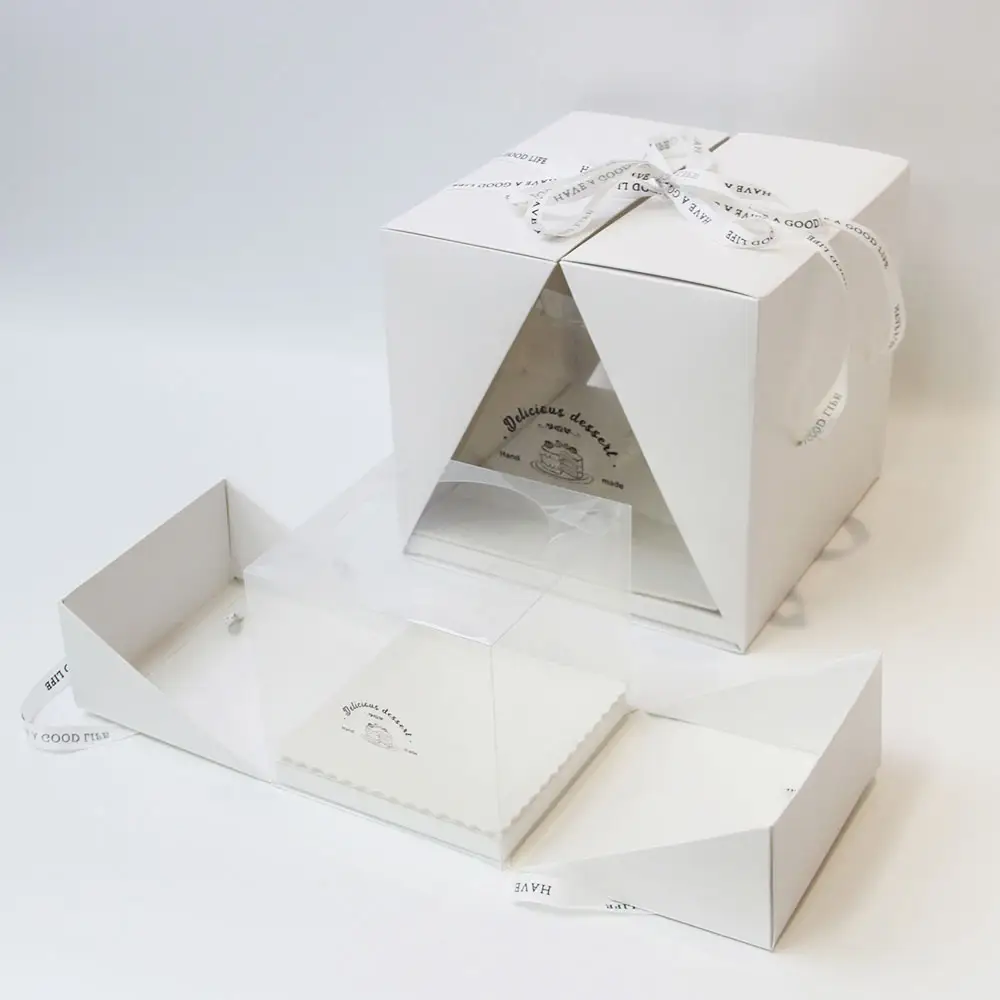 Caja de cartón para guardar alimentos, tapa transparente personalizable, ideal para rosquillas, tartas y postres, ideal para regalo de cumpleaños