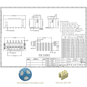 Bán buôn JST PH 2.0 mét Pitch 2 pin nối dọc SMD thiết bị đầu cuối Wafer 90 ° dây để Hội Đồng Quản trị kết nối - Product Image 4