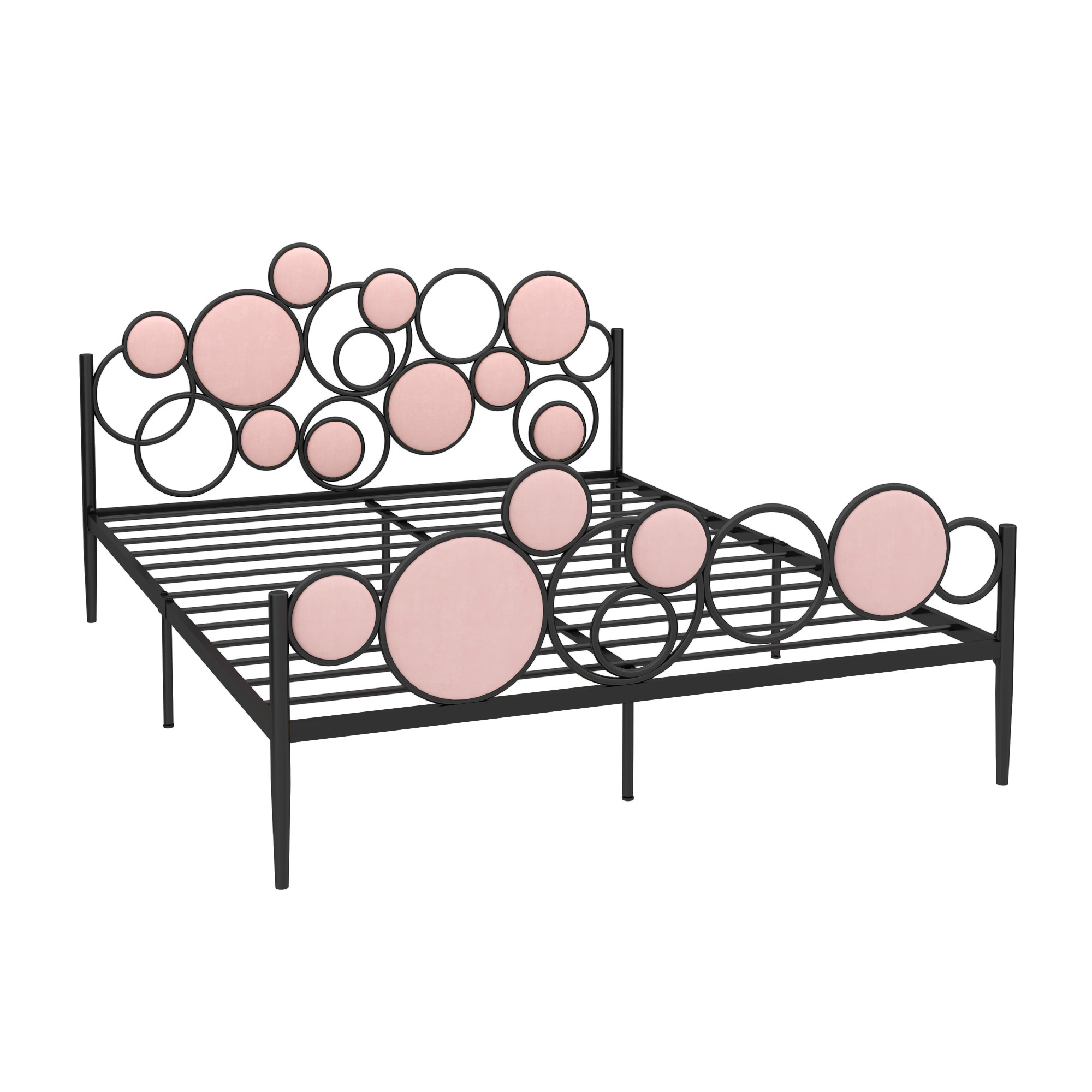 Black bed frame with pink italian velvet (ribs board