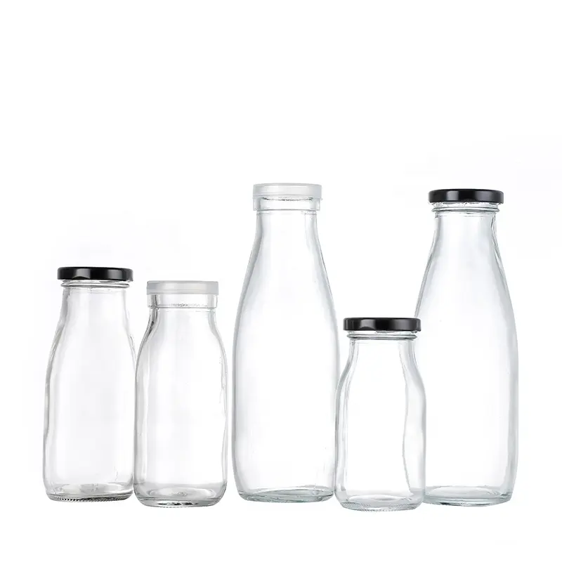 200ml 260ml 330ml 500ml 1000ml Glass Milk Bottle Juice Bottle with Metal Lids Empty Beverage Bottle