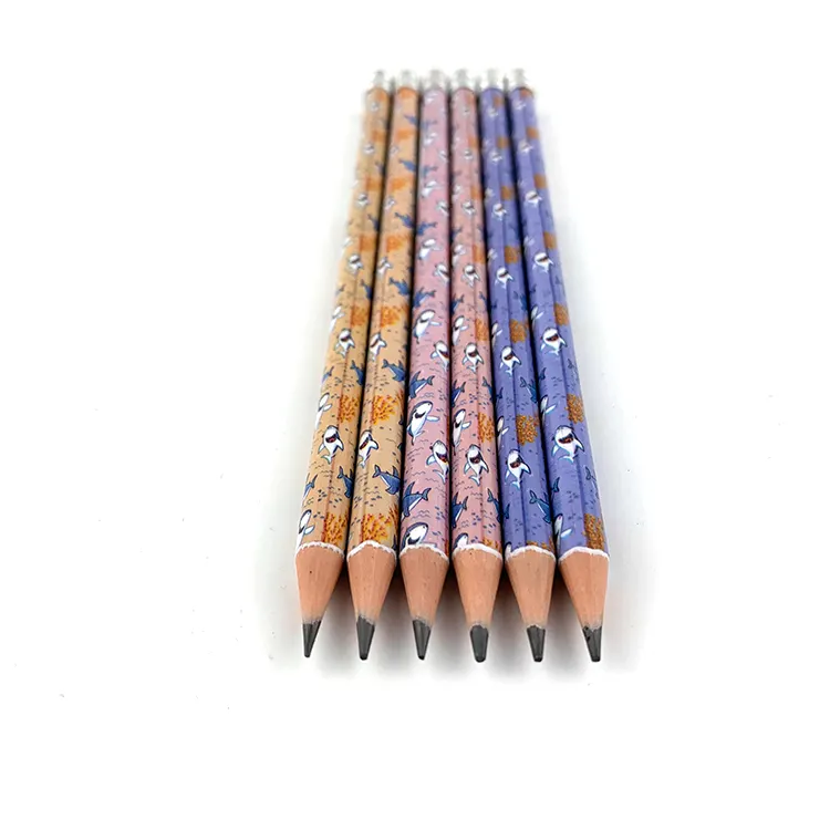 قلم رصاص HB بدون خشب 7.5 بوصة بحجم كامل على شكل سمكة قرش ملونة به جزء مطاطي