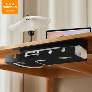 Escritorio de ordenador Wannuo, fila de inserción, ranura de almacenamiento fija sin perforaciones, placa de alimentación, estante de almacenamiento de plástico, organizador de cables debajo del escritorio - Product Image 1