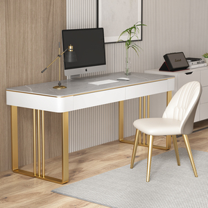 Nordic Luxury Rock Board Desk Chair Combination Simple Modern Design for Small Apartment Office <strong>Building</strong> Metal <strong>Computer</strong> Study - Product Image 2