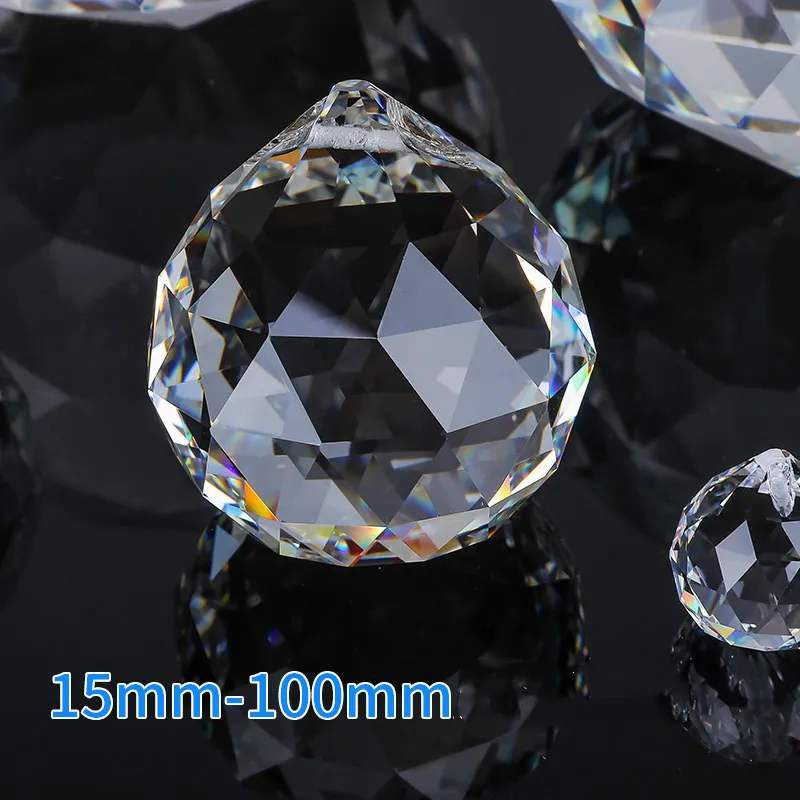 15Mm 20Mm 30Mm 40Mm 50Mm 80Mm 100Mm Kroonluchter Kleur Prism Clear Facet Diamant opknoping Kristallen Glazen Bollen Met Gaten