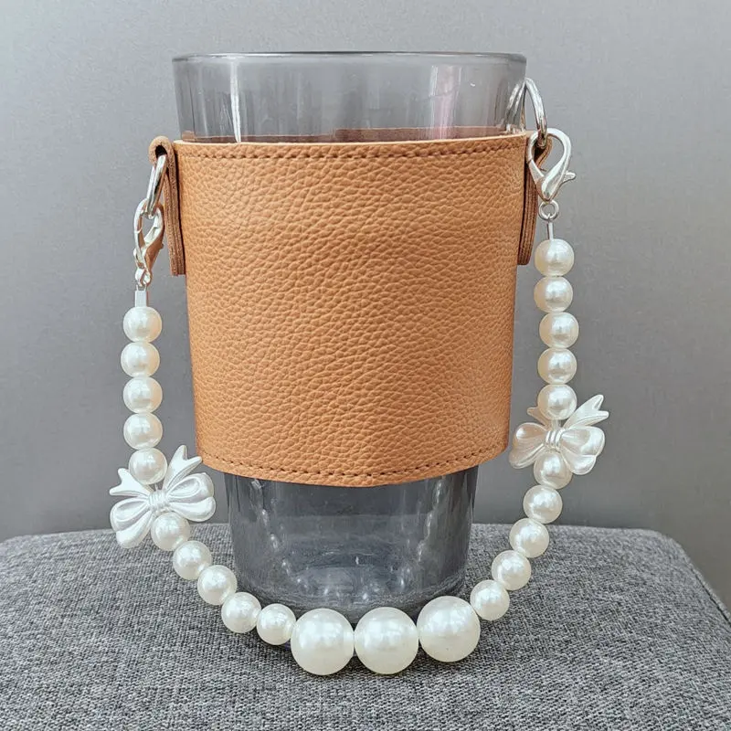 Hot Sales New Designer DIY Pearl Beaded Mobile Phone Straps Fashion Short Bow Pearl Bag Chains For Handbag handle