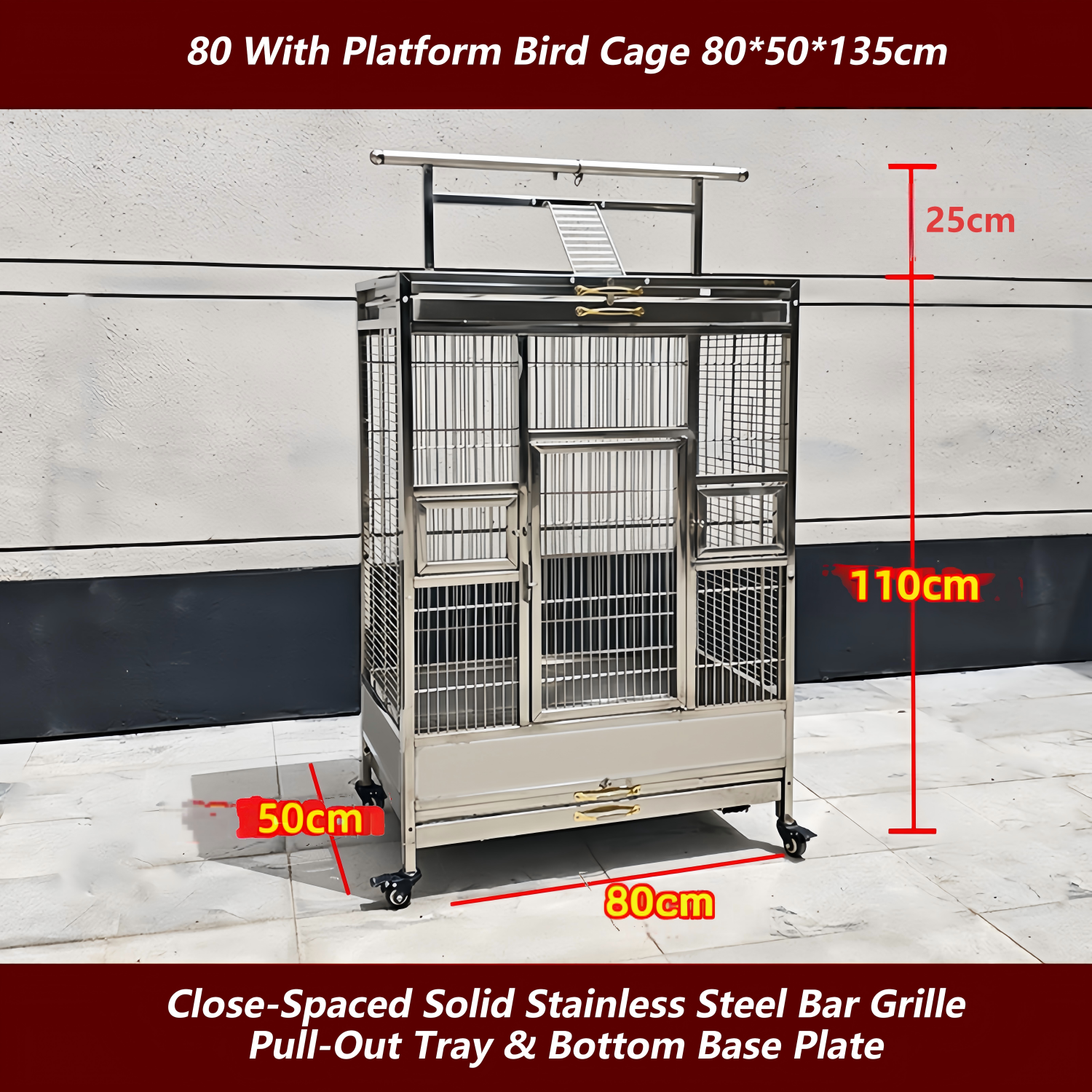 Argent 80 avec cage à oiseaux plateforme 80*50*135cm