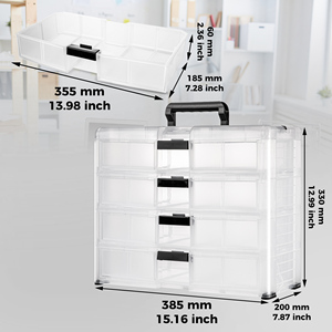 29791 פחי אחסון לבן stackable עם 4 מגירות בורג מארגן תיבת אחסון פלסטיק למלאכות חומרה, בורג