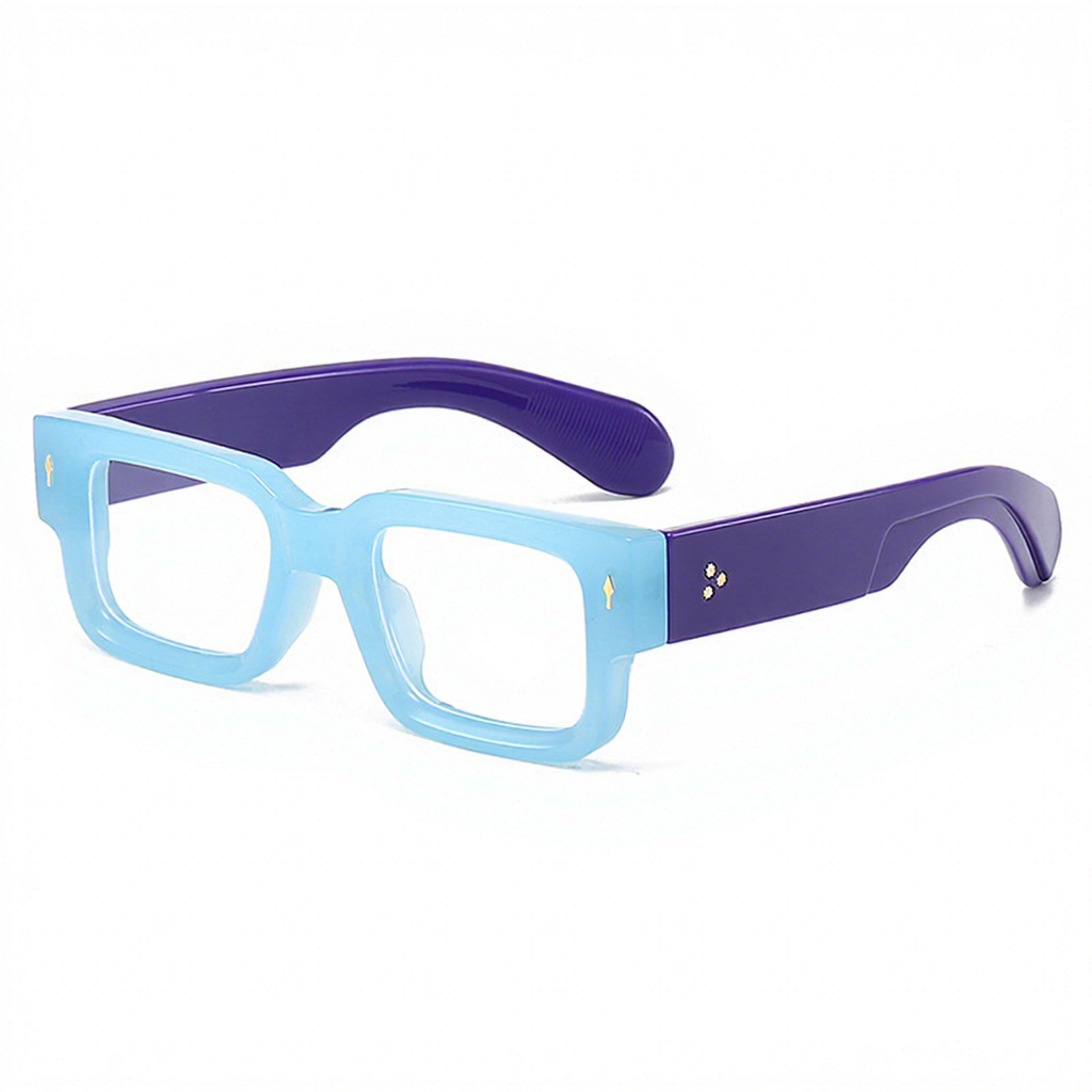 Transparent blue frame-white flakes