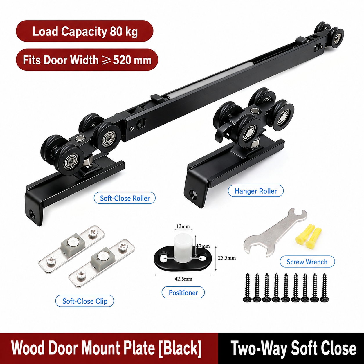 Support de porte escamotable noir avec fermeture amortie