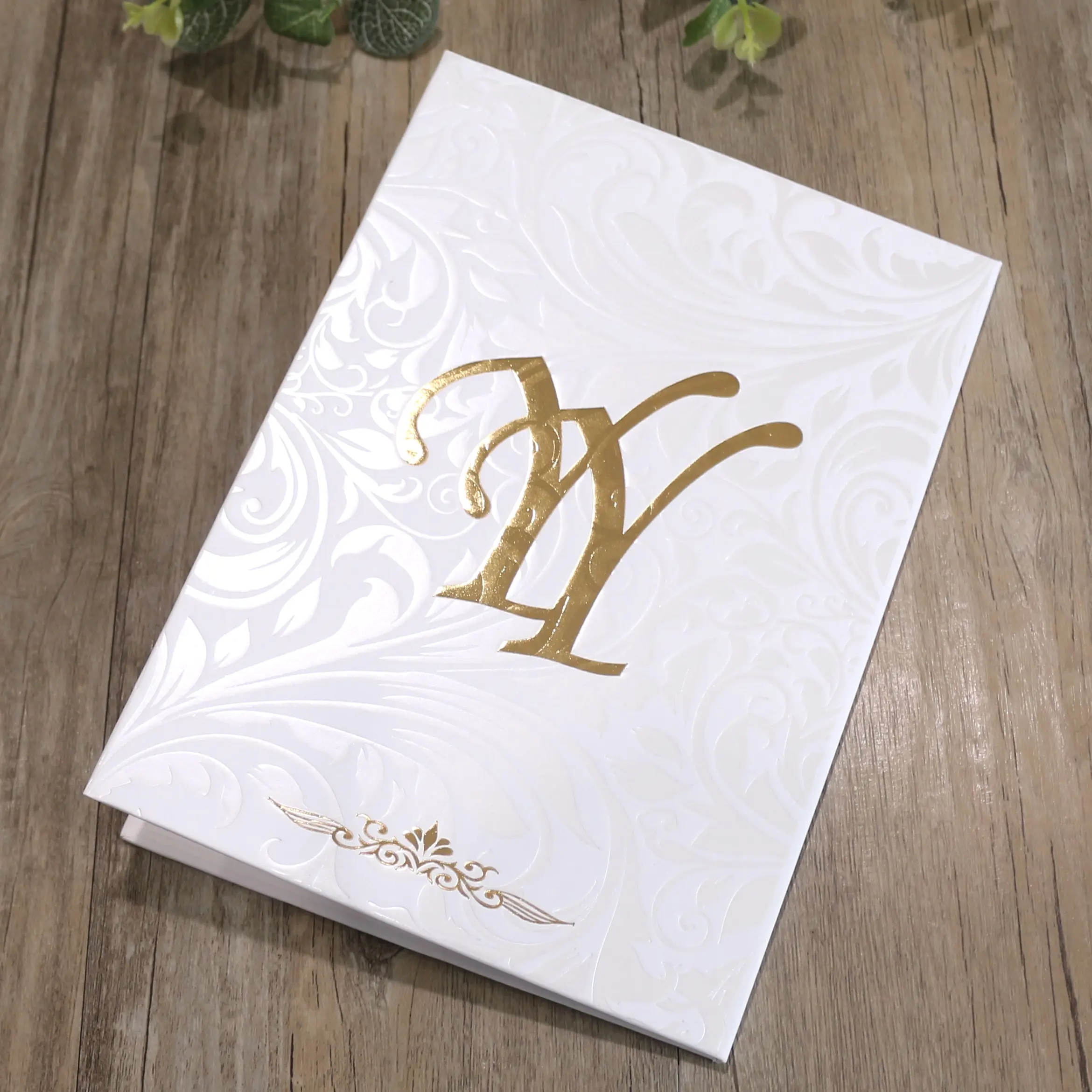 Carta piegata stile arabo Eid Mubarak Bead Stamping Logo Foil Stamping grey Board inviti di compleanno di nozze personalizzati