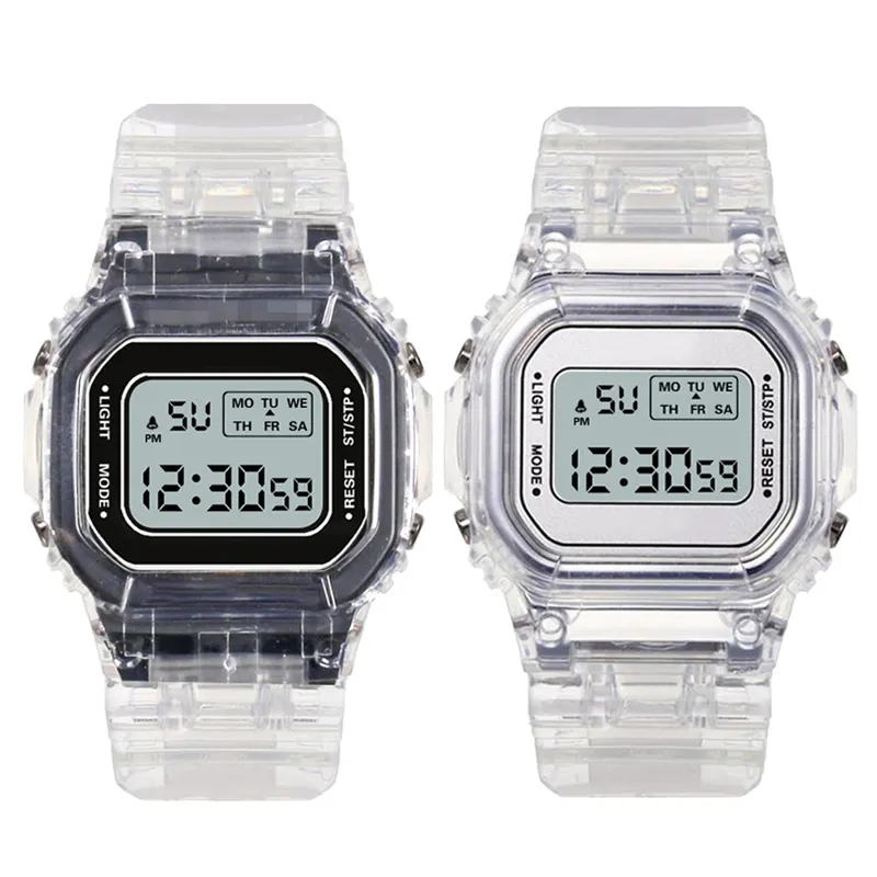 Mode hommes femmes montres or décontracté Transparent numérique Sport montre amoureux cadeau horloge enfants enfant montre-bracelet femme horloge