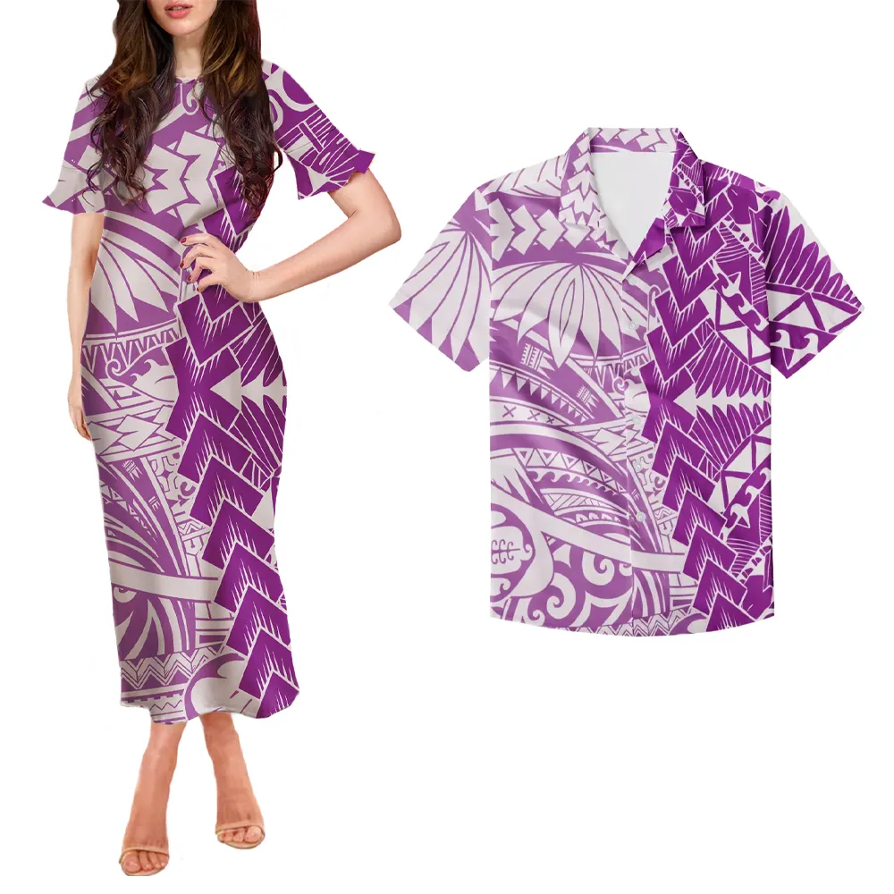 Vestido a juego para hombre y mujer, camisas de San Valentín, conjuntos de 2 piezas, ropa de pareja con estampado Tribal Samoan polinesiano
