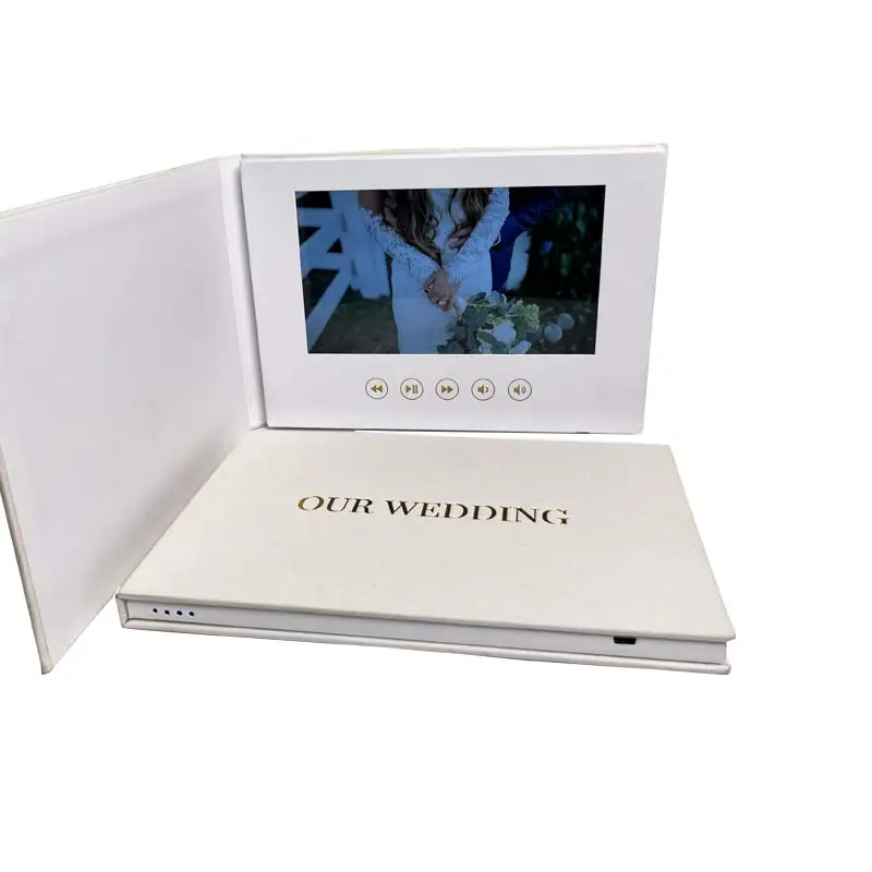 Düğün davetiyeleri için lcd ekranlı sert kapak video kitap lüks